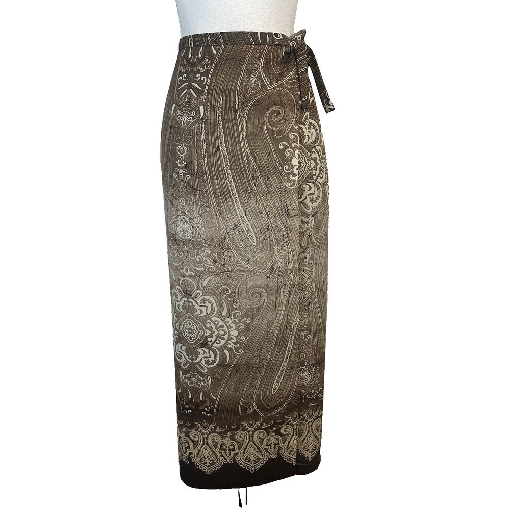 Nygard Collection Skirt size 14 Brown Paisley Sheer Faux Wrap Long Modest Career